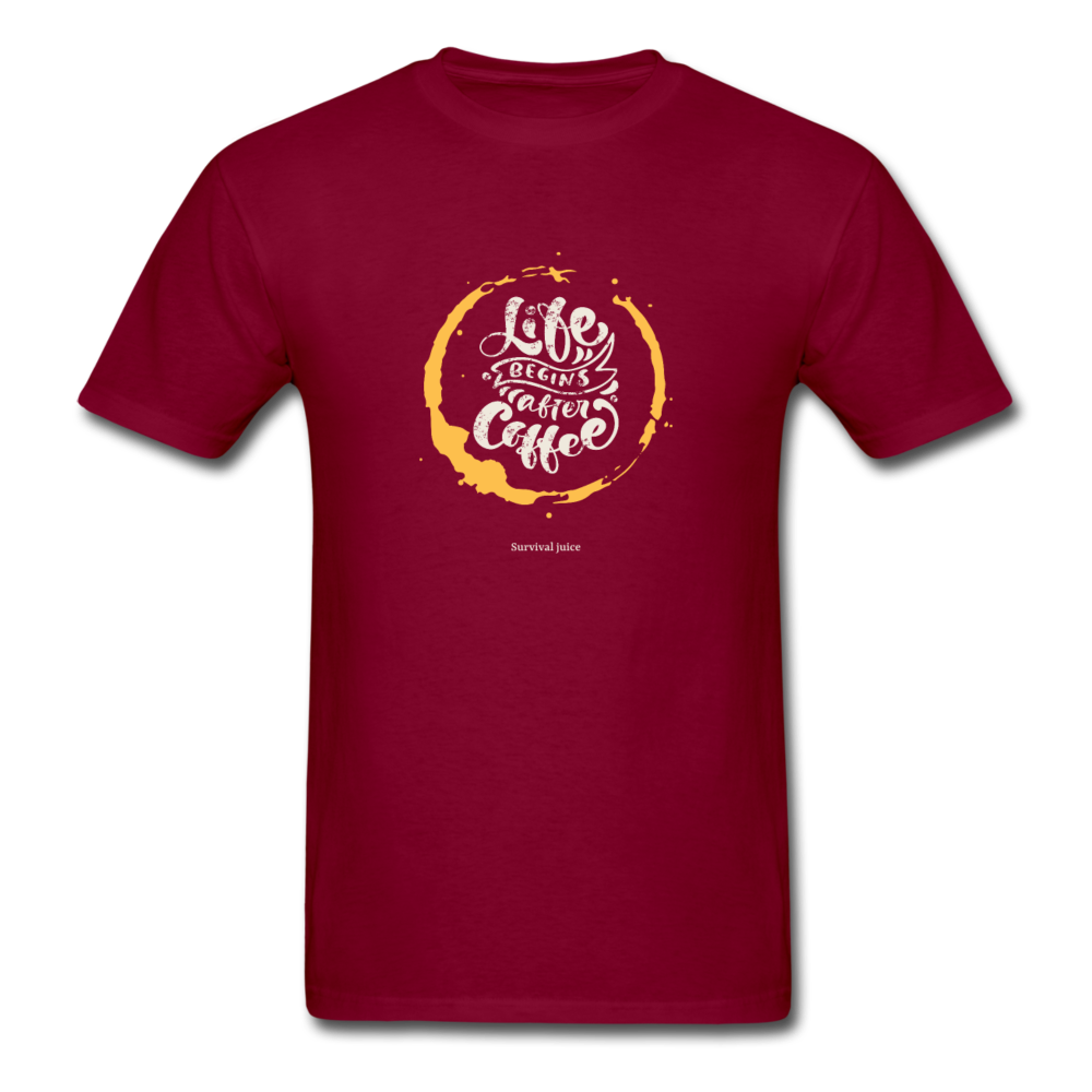 Unisex Classic Life Begins After Coffee T-Shirt - burgundy