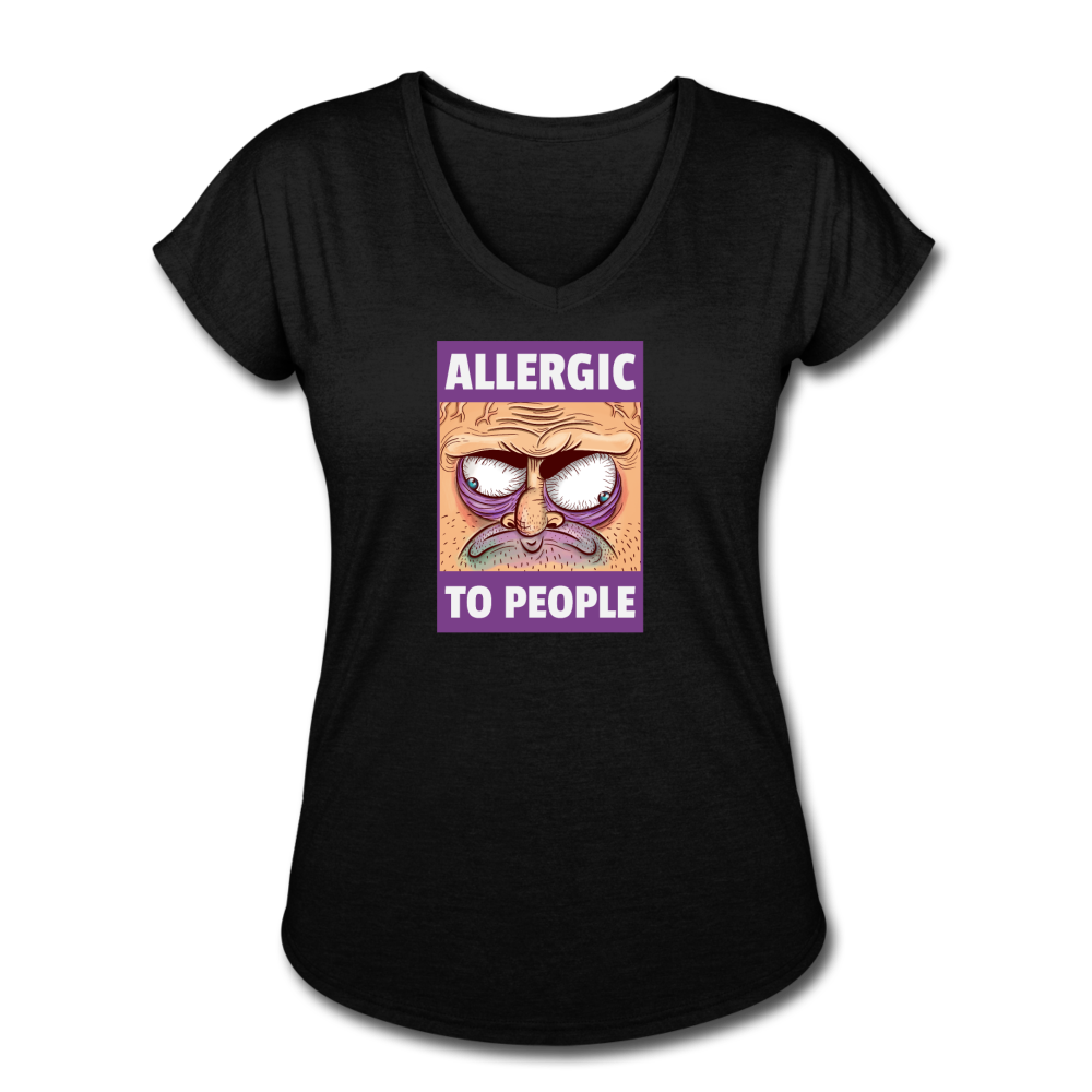 Women's Tri-Blend Allergic to People V-Neck T-Shirt - black