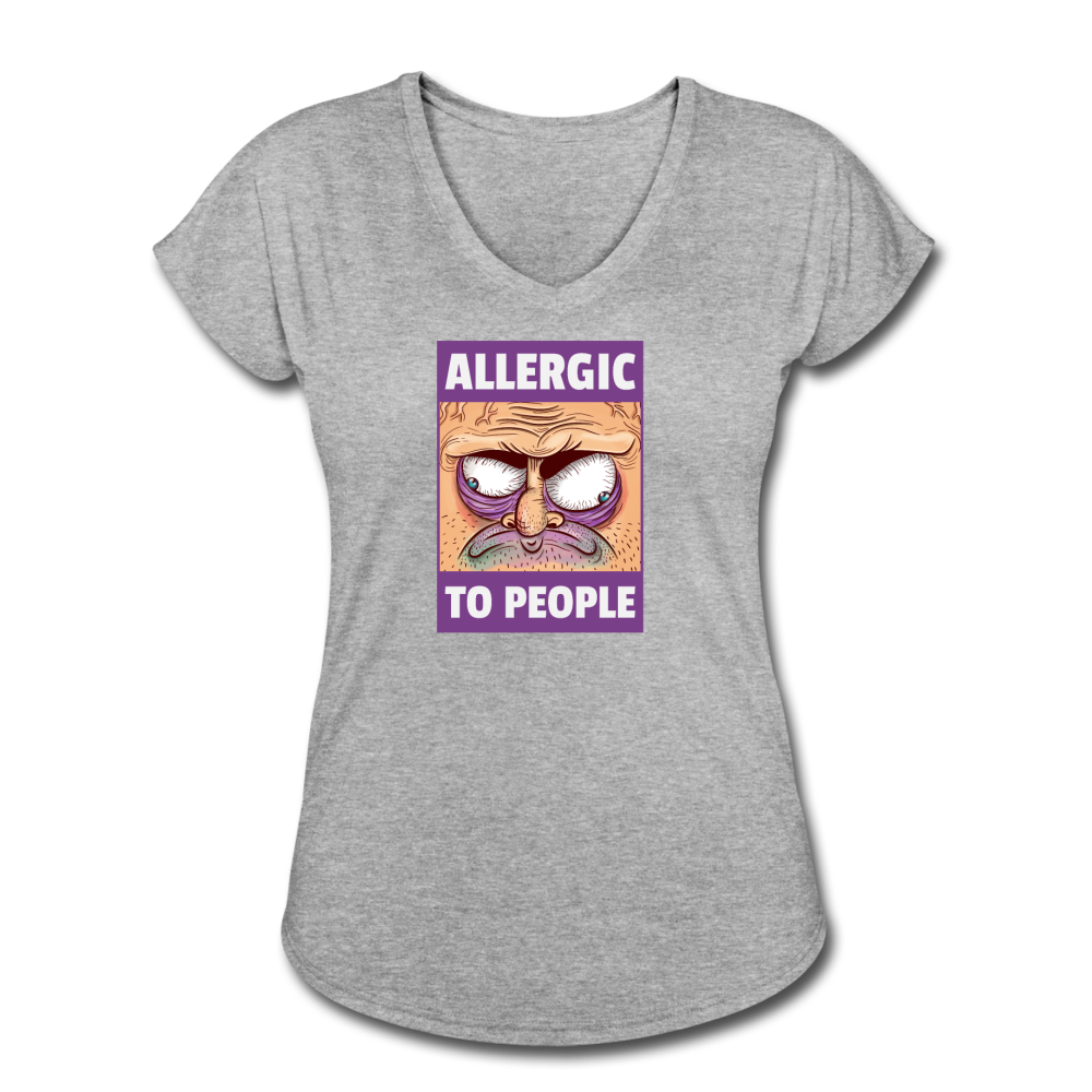 Women's Tri-Blend Allergic to People V-Neck T-Shirt - heather gray