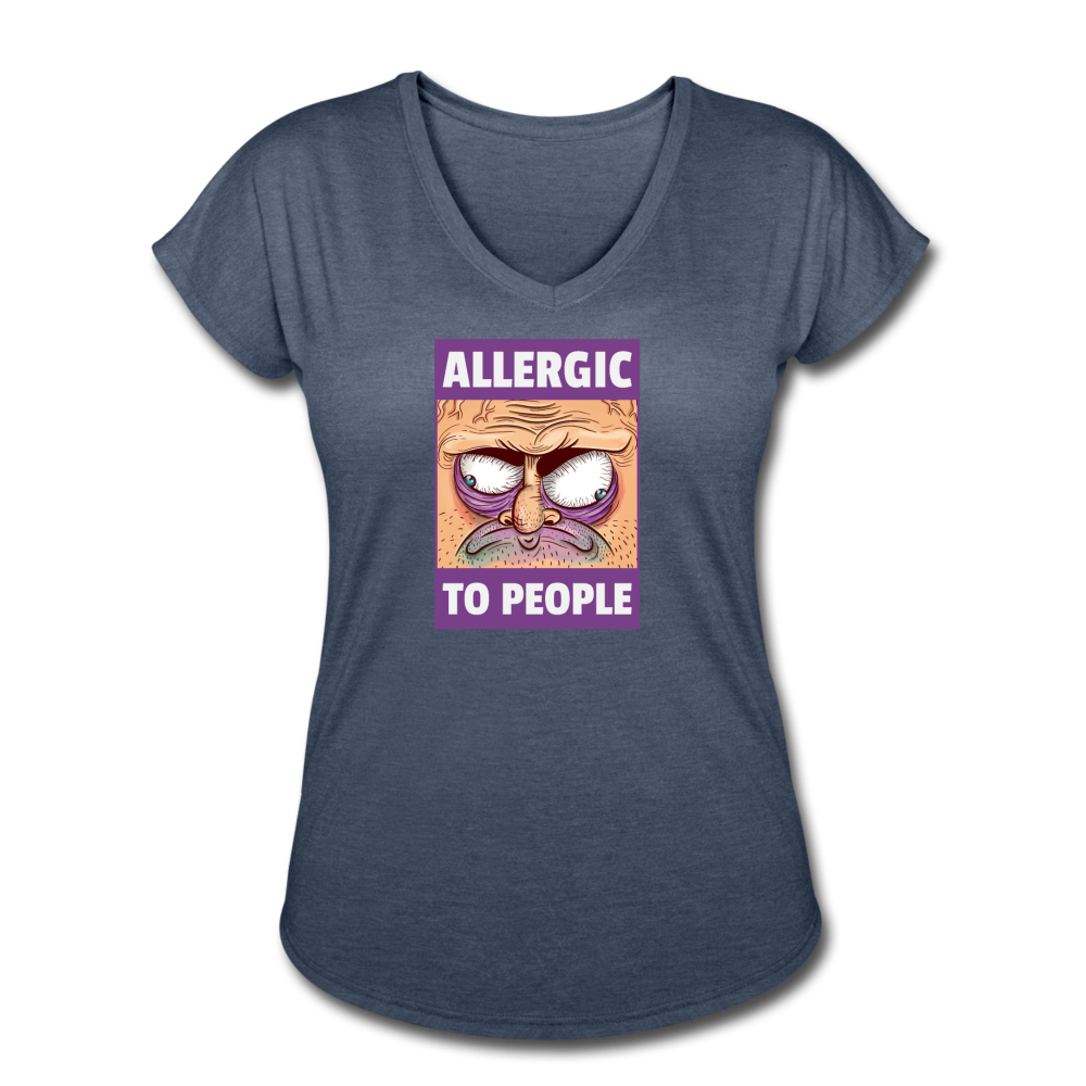 Women's Tri-Blend Allergic to People V-Neck T-Shirt - navy heather