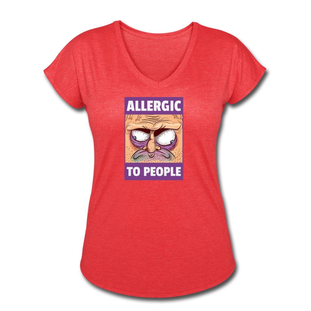 Women's Tri-Blend Allergic to People V-Neck T-Shirt - heather red