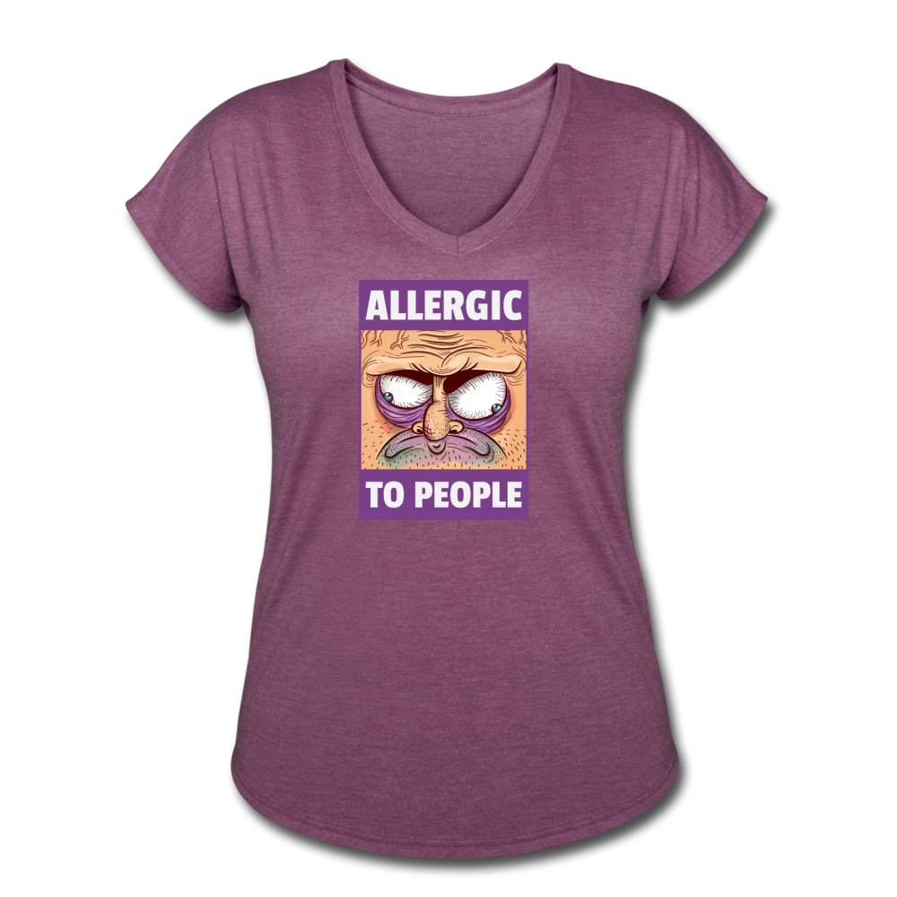 Women's Tri-Blend Allergic to People V-Neck T-Shirt - heather plum