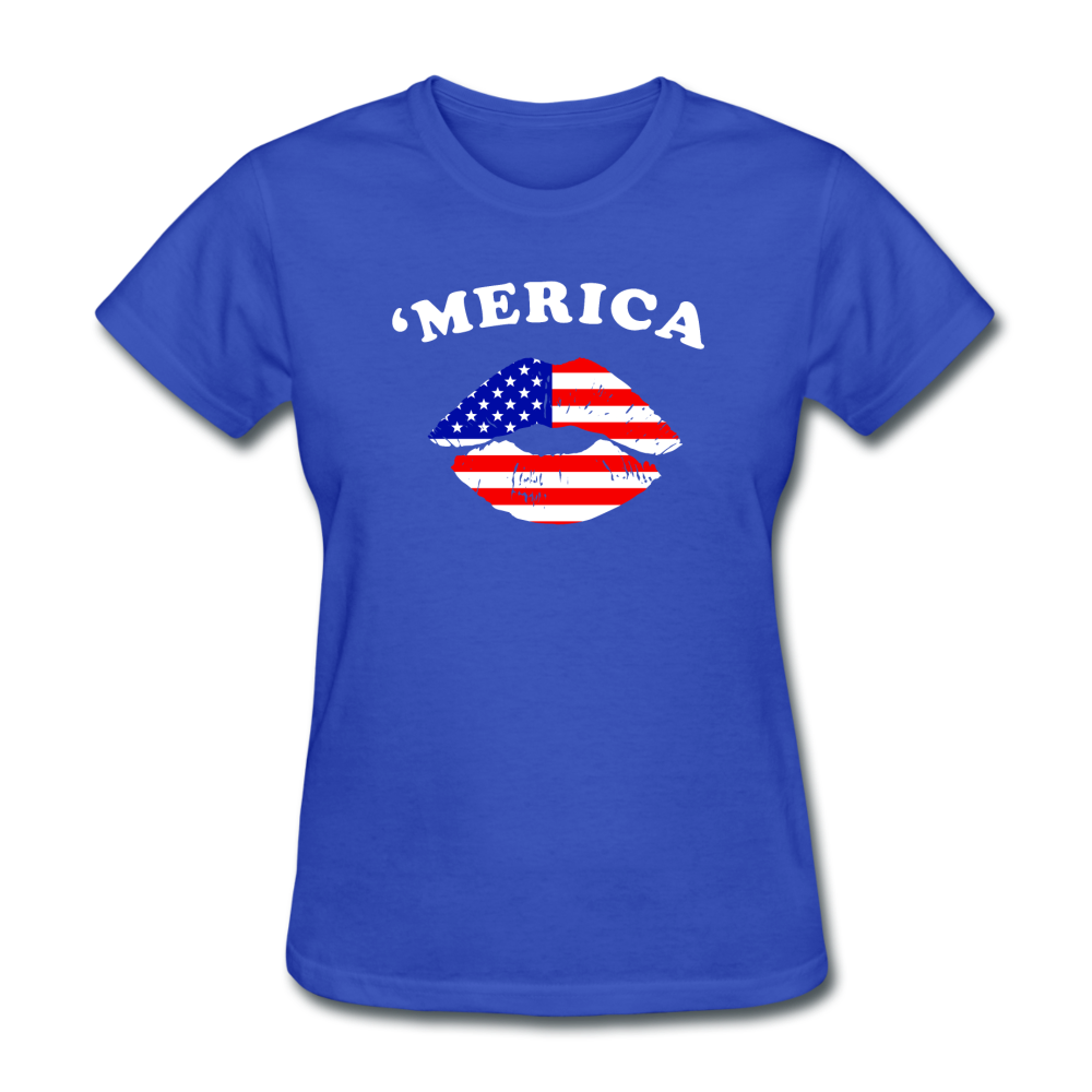 Women's USA 'Merica Kiss T-Shirt - royal blue