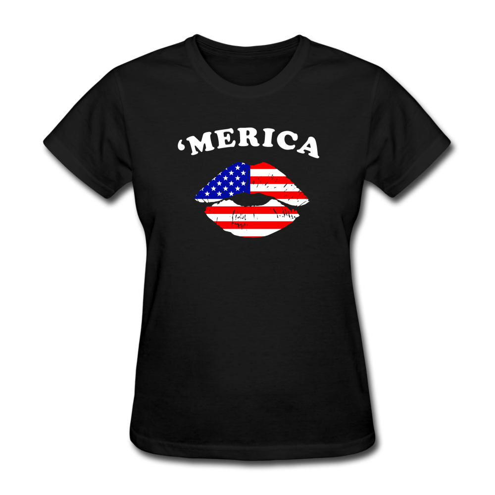 Women's USA 'Merica Kiss T-Shirt - black