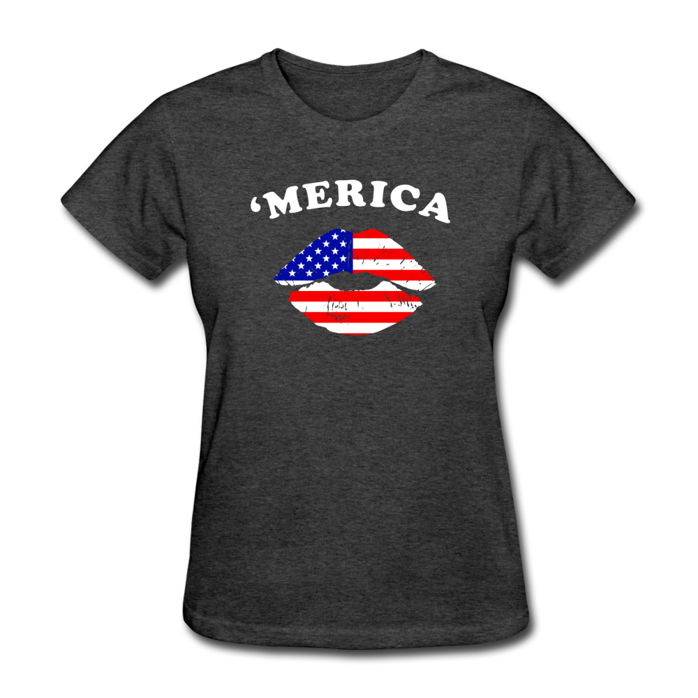Women's USA 'Merica Kiss T-Shirt - heather black