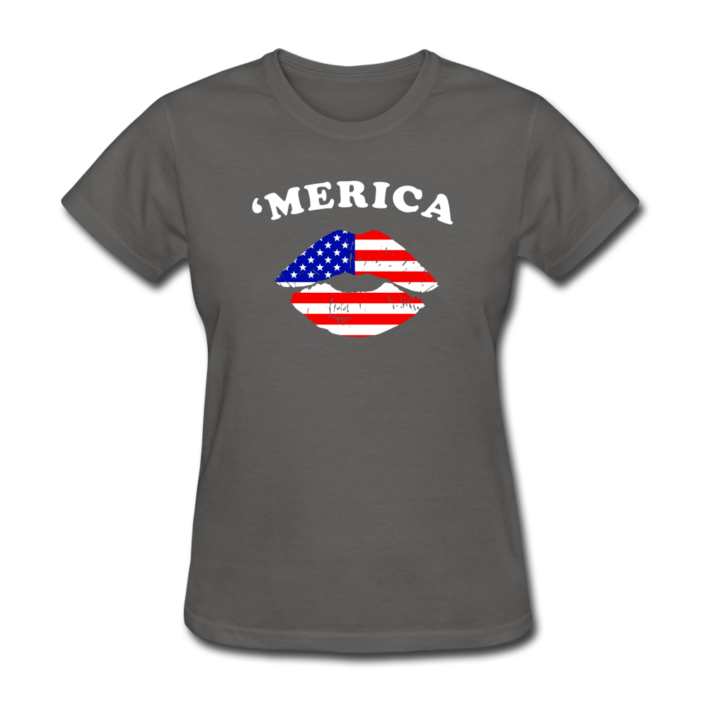 Women's USA 'Merica Kiss T-Shirt - charcoal