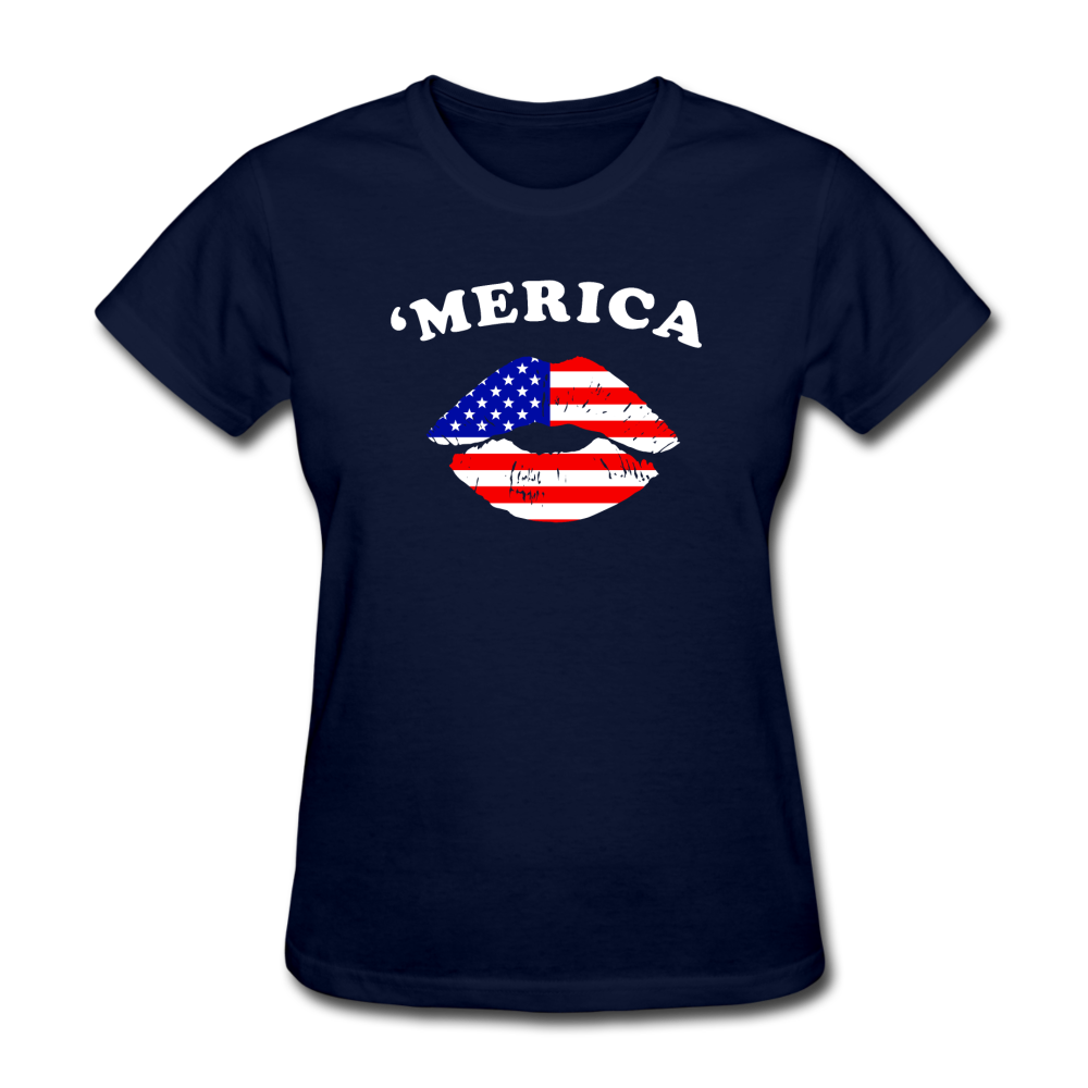 Women's USA 'Merica Kiss T-Shirt - navy