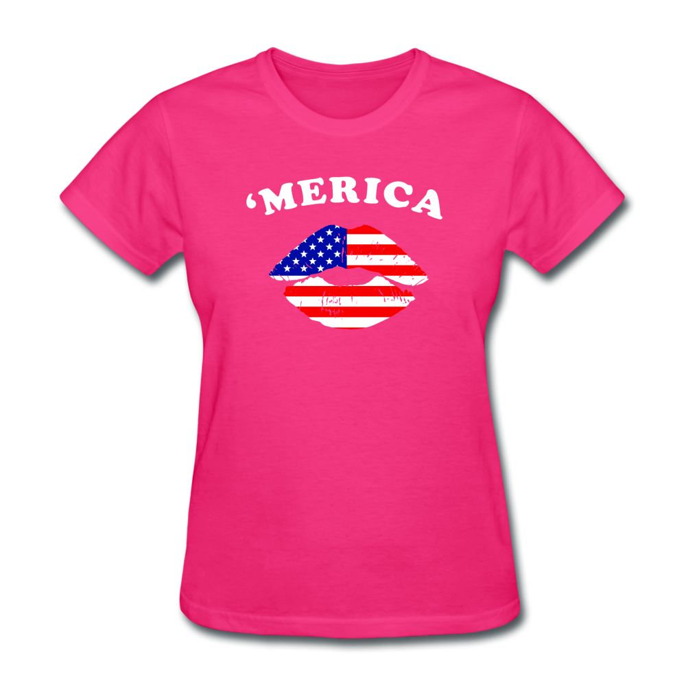 Women's USA 'Merica Kiss T-Shirt - fuchsia