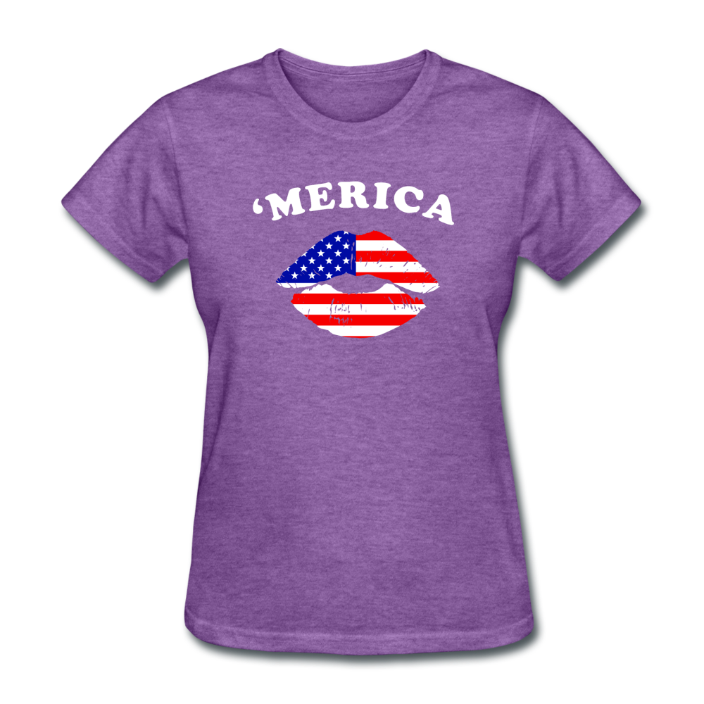 Women's USA 'Merica Kiss T-Shirt - purple heather