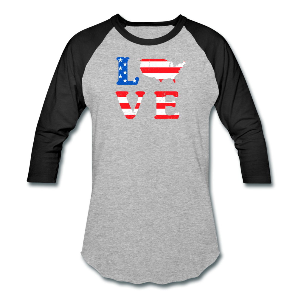Baseball Style USA Love T-Shirt - heather gray/black