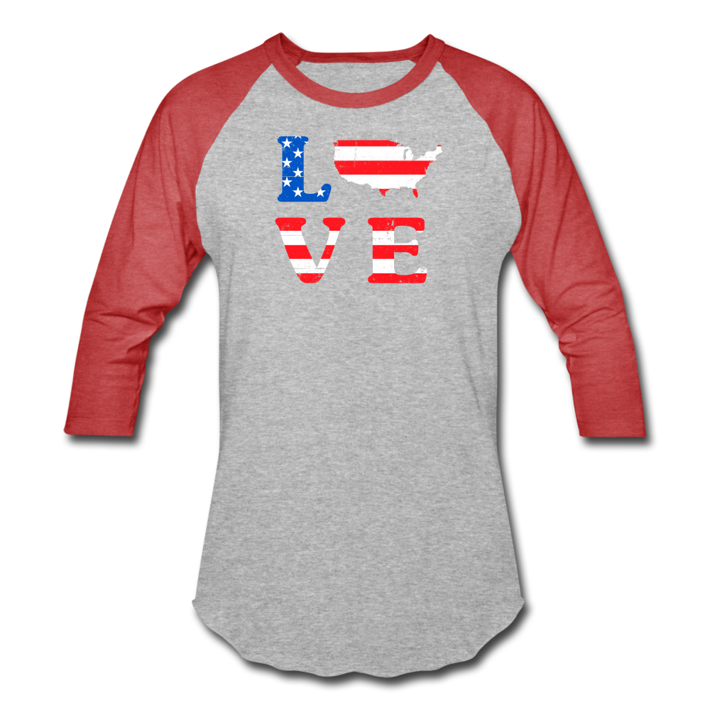Baseball Style USA Love T-Shirt - heather gray/red