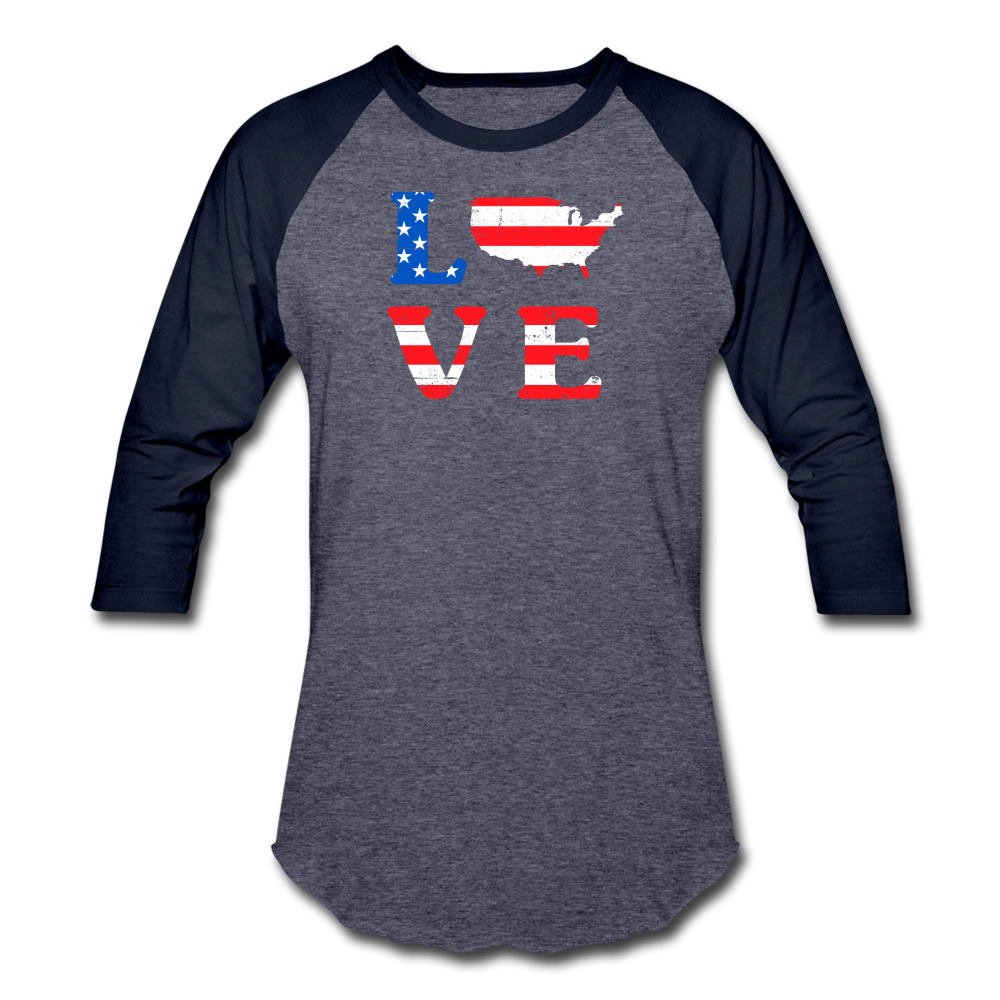 Baseball Style USA Love T-Shirt - heather blue/navy