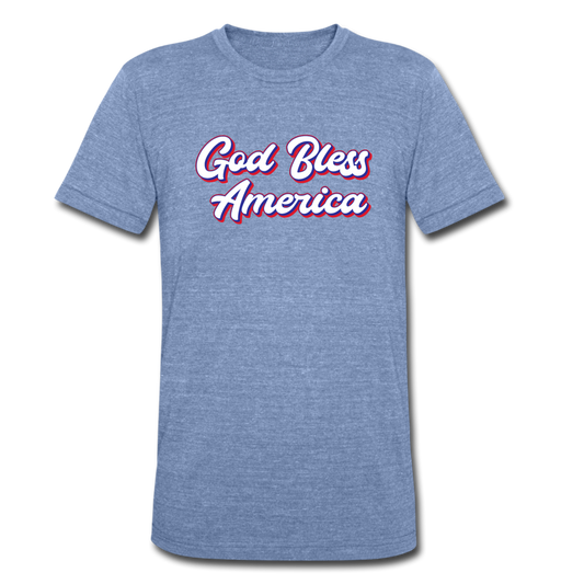 Unisex Tri-Blend God Bless America T-Shirt - heather Blue
