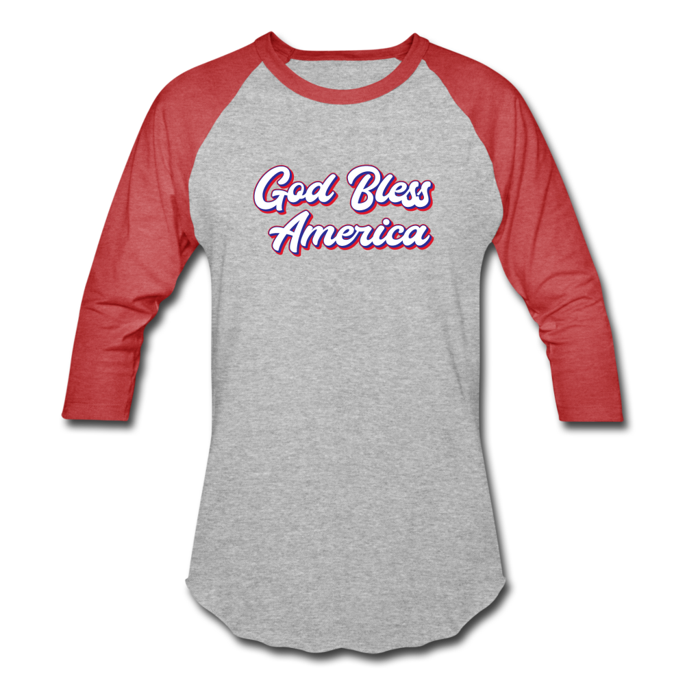 Baseball Style USA God Bless America T-Shirt - heather gray/red