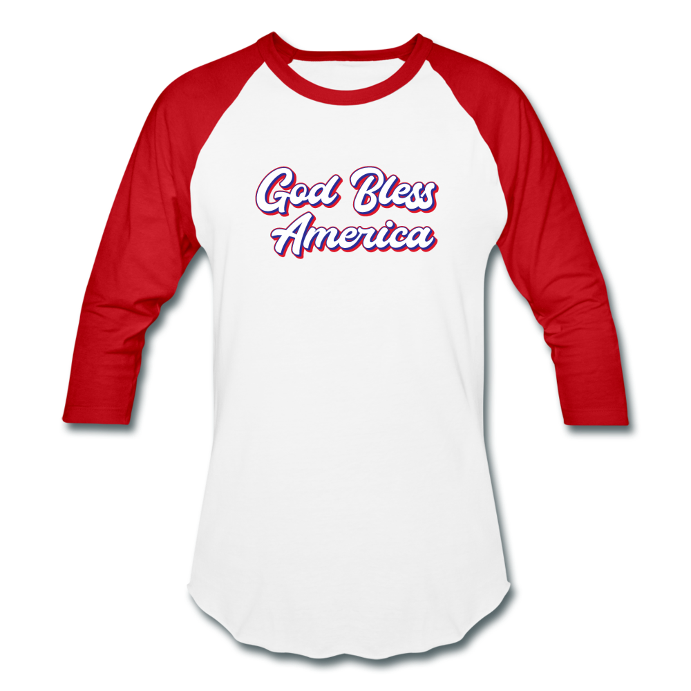 Baseball Style USA God Bless America T-Shirt - white/red