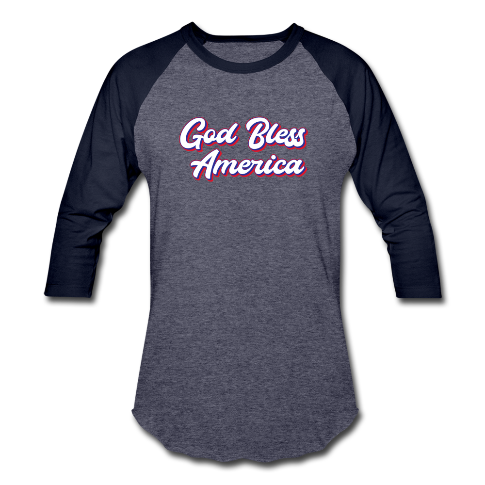 Baseball Style USA God Bless America T-Shirt - heather blue/navy