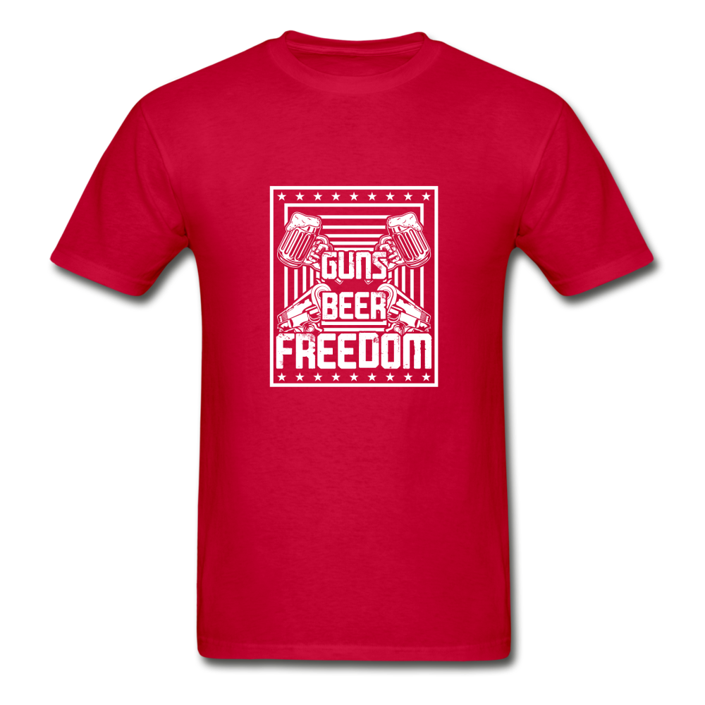 Hanes Adult Tagless Guns Beer Freedom T-Shirt - red