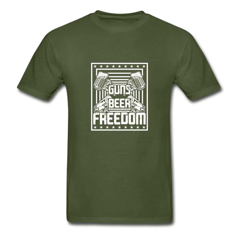 Hanes Adult Tagless Guns Beer Freedom T-Shirt - military green