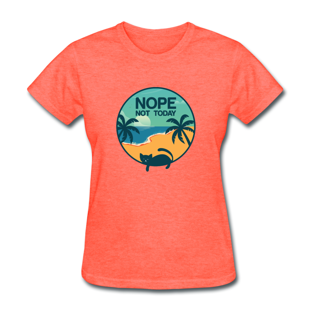 Women's Nope Not Today Cat T-Shirt - heather coral