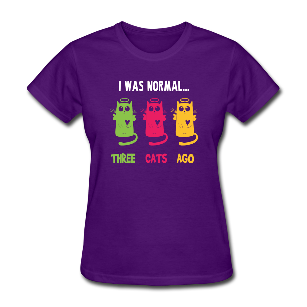 Women's I Was Normal Three Cats Ago T-Shirt - purple