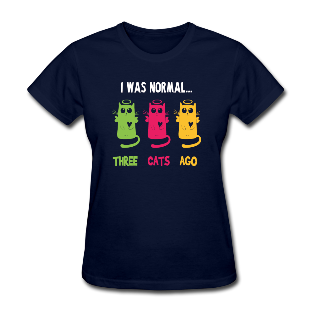 Women's I Was Normal Three Cats Ago T-Shirt - navy