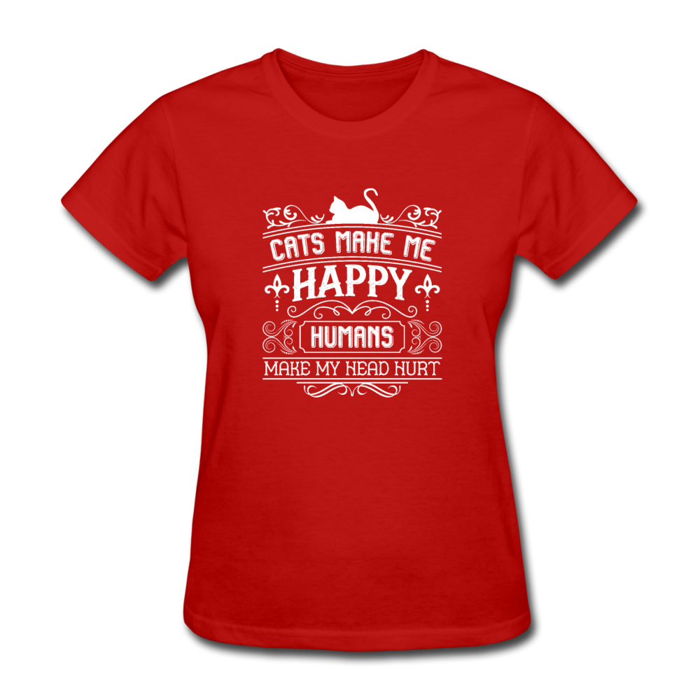 Women's Cats Make Me Happy T-Shirt - red
