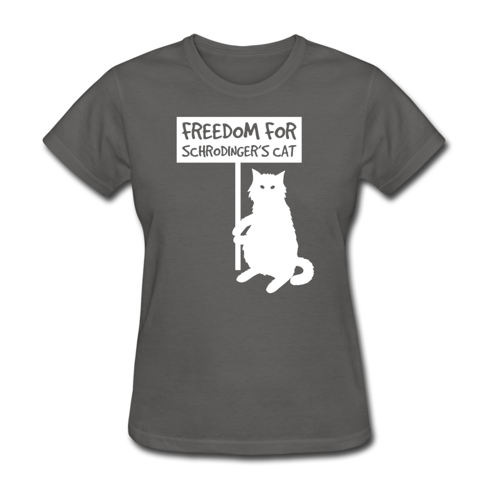 Women's Freedom for Schrodinger's Cat T-Shirt - charcoal