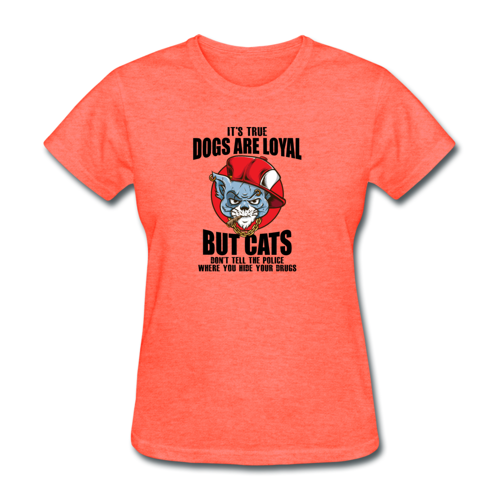 Women's Thug Cat T-Shirt - heather coral