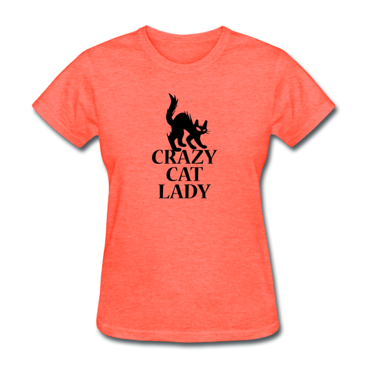 Women's Crazy Cat Lady T-Shirt - heather coral