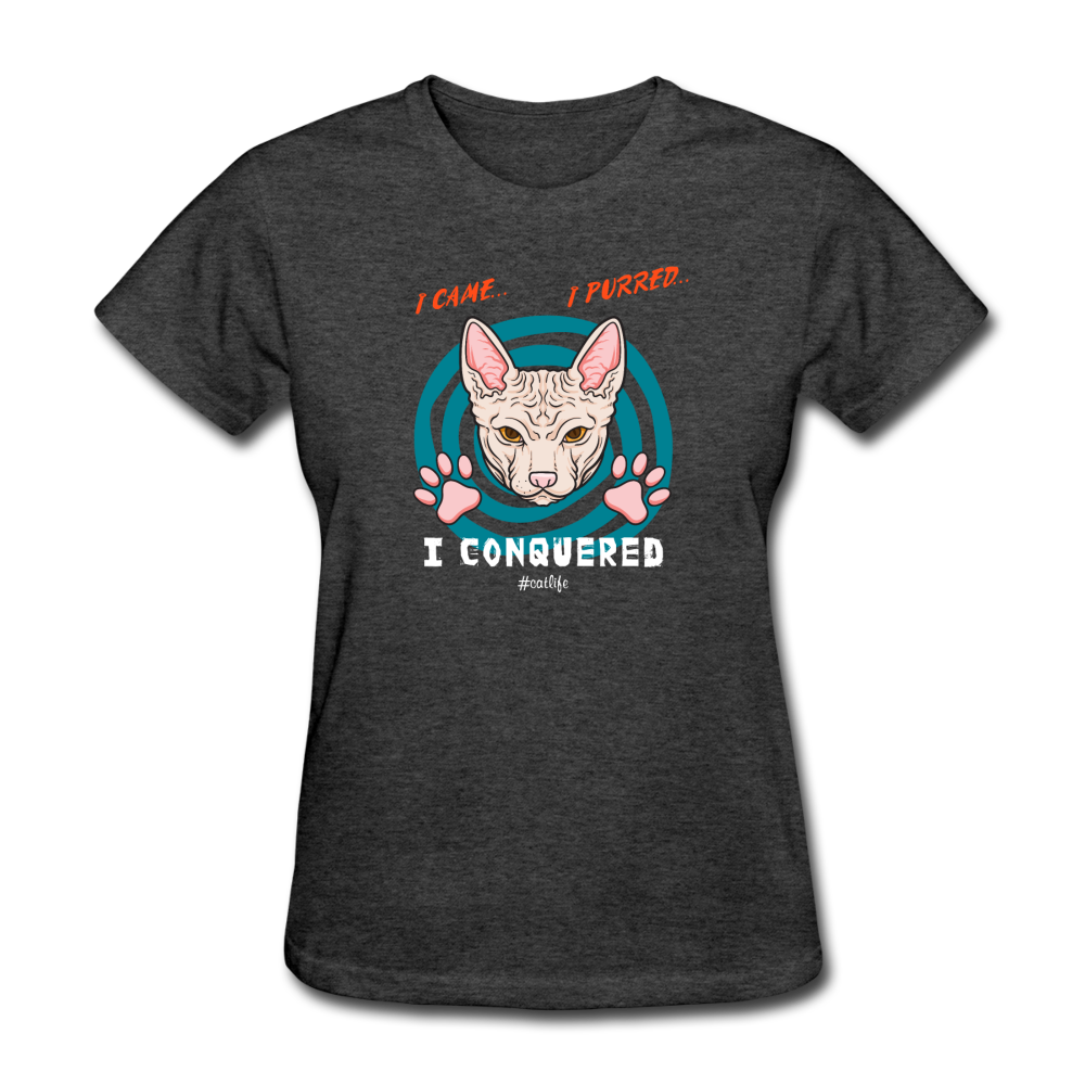 Women's I Came I Purred I Conquered Cat T-Shirt - heather black