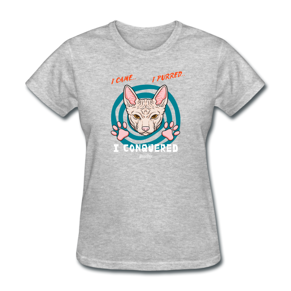 Women's I Came I Purred I Conquered Cat T-Shirt - heather gray