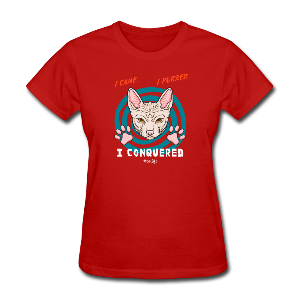 Women's I Came I Purred I Conquered Cat T-Shirt - red