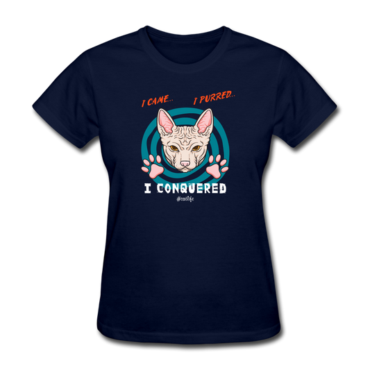 Women's I Came I Purred I Conquered Cat T-Shirt - navy