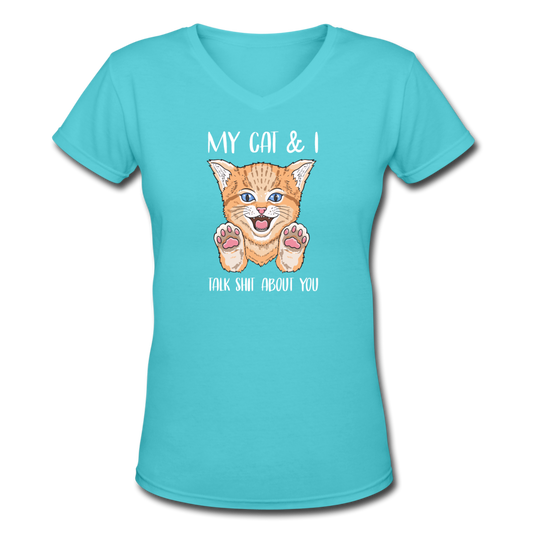 Women's V-Neck My Cats and I Talk About You T-Shirt - aqua