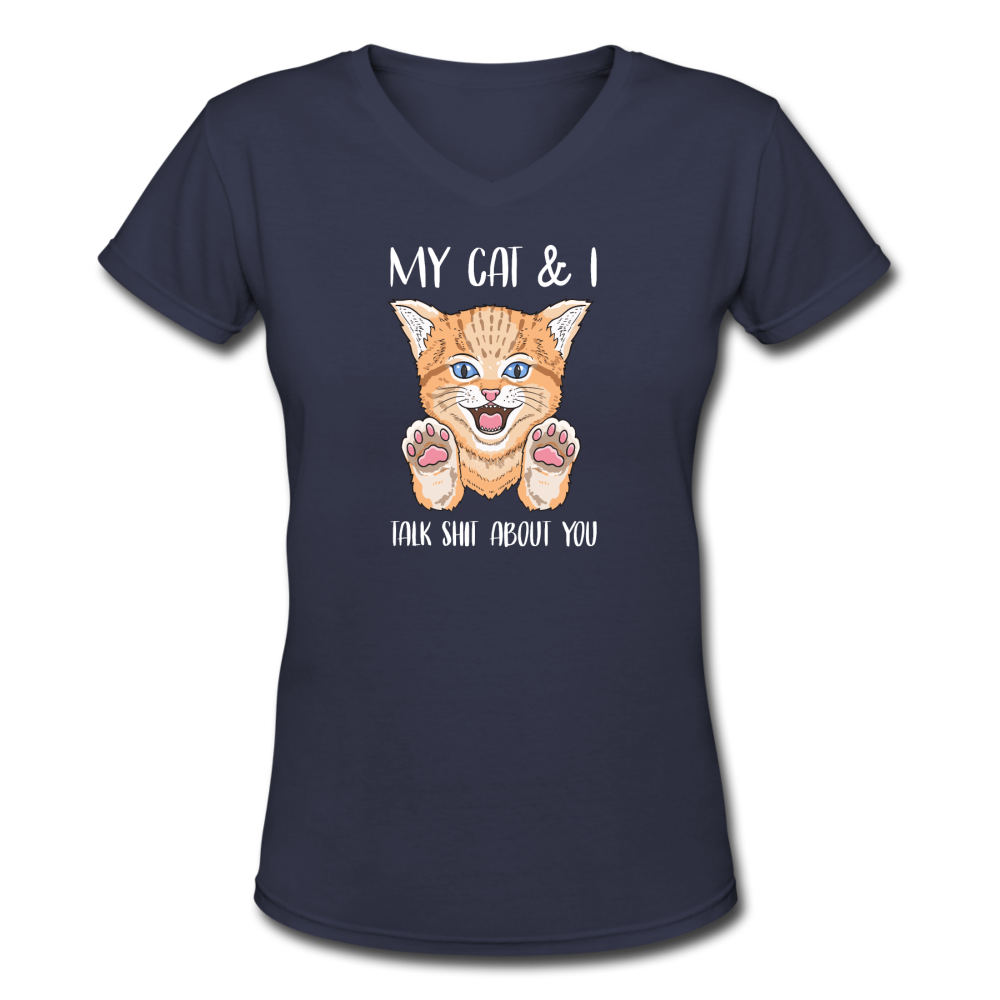 Women's V-Neck My Cats and I Talk About You T-Shirt - navy