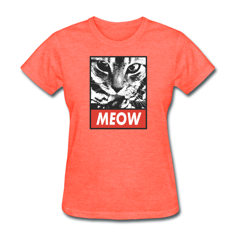 Women's Meow Cat T-Shirt - heather coral