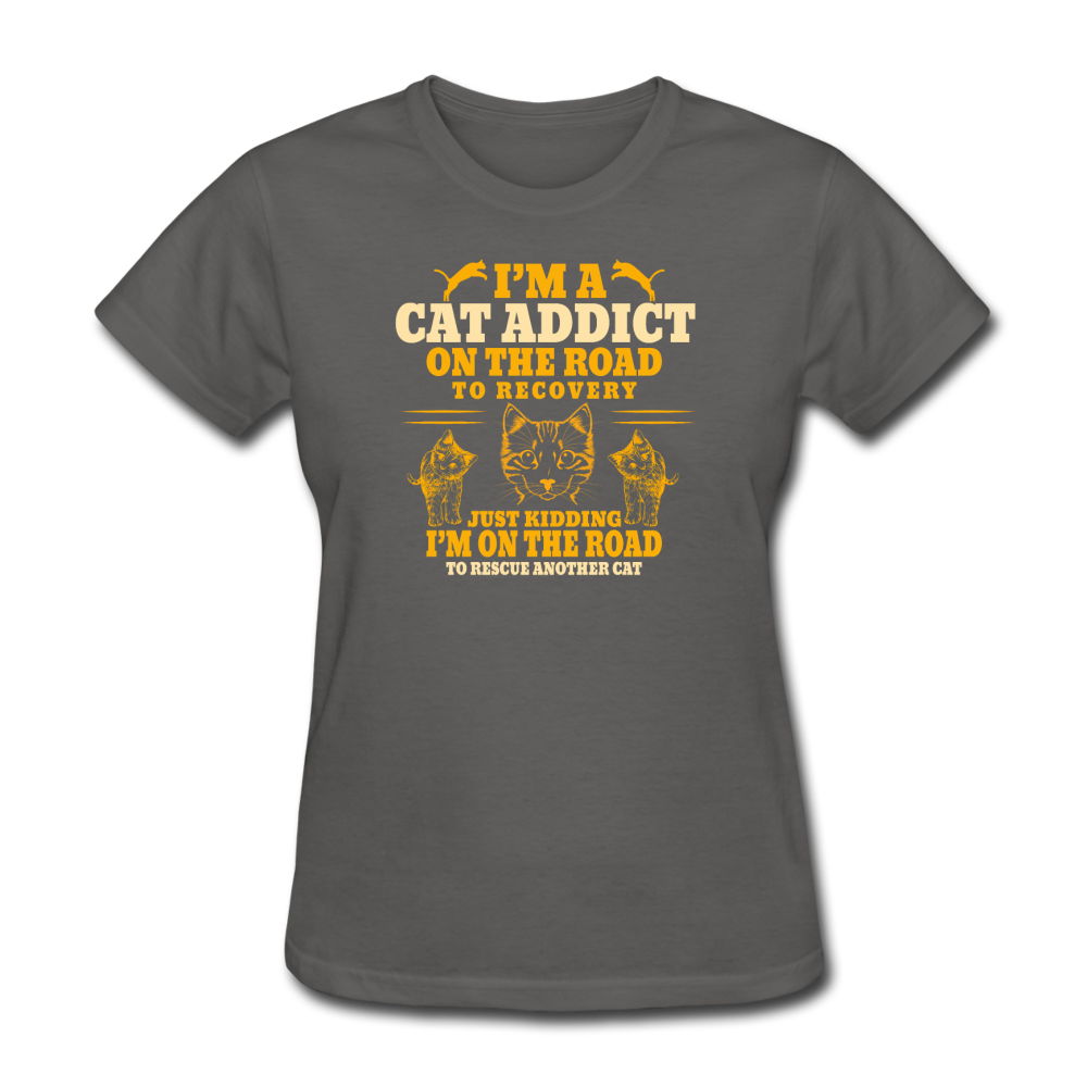 Women's Cat Addict T-Shirt - charcoal
