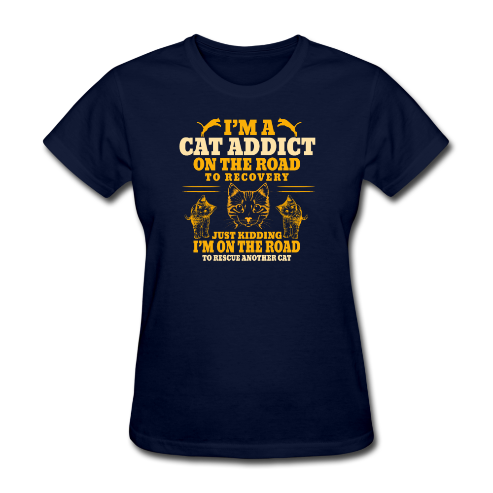 Women's Cat Addict T-Shirt - navy