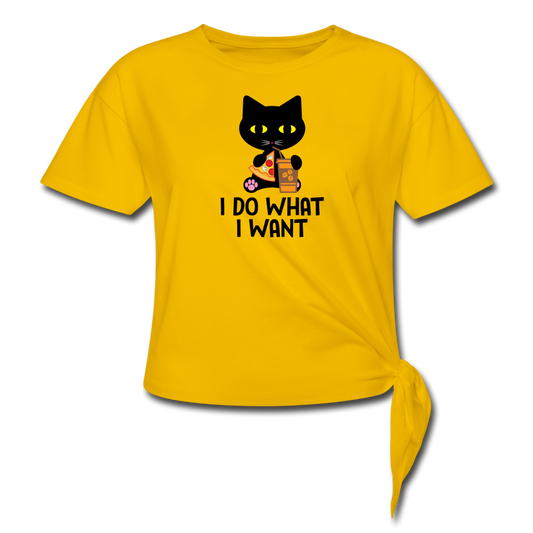 Women's Knotted I Do What I Want Cat T-Shirt - sun yellow