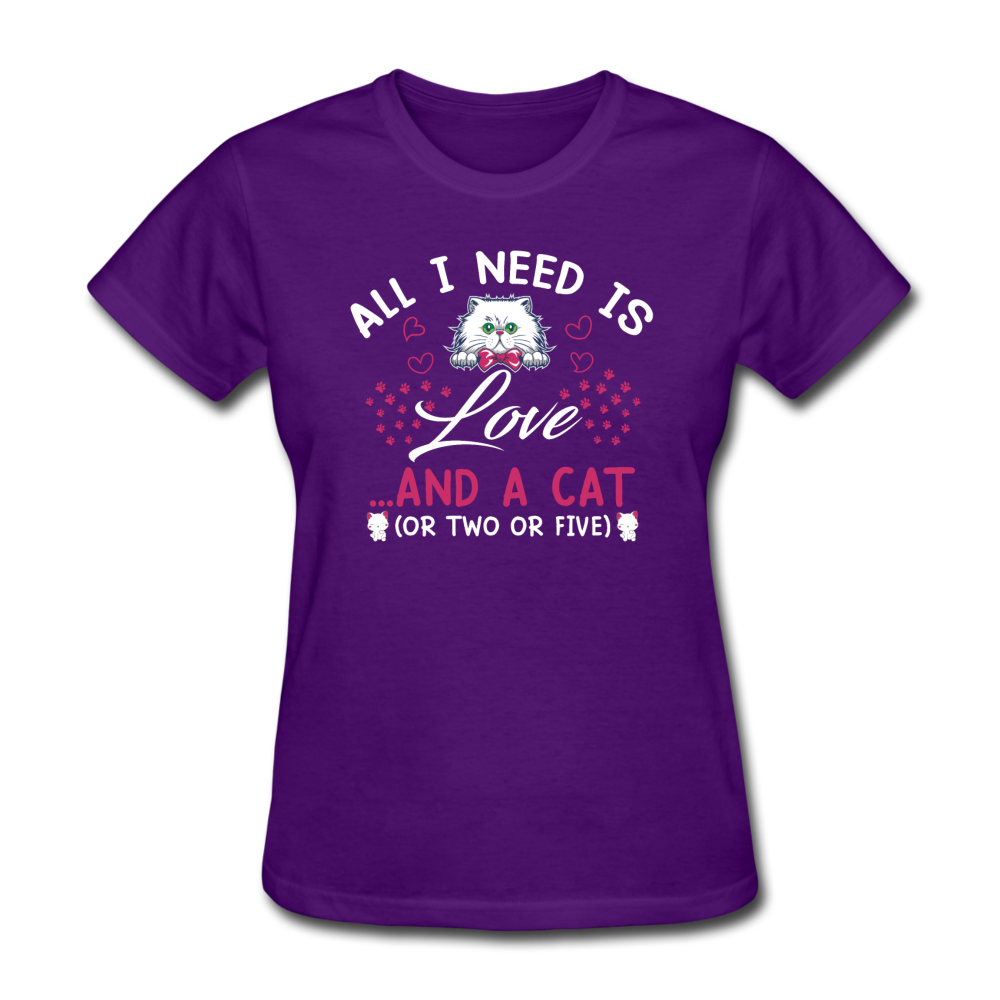 Women's All I Need is Love and Cats T-Shirt - purple