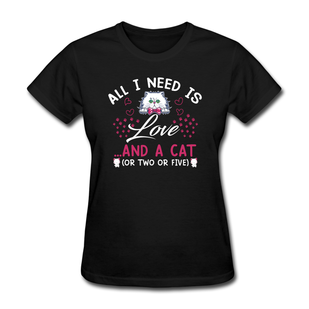 Women's All I Need is Love and Cats T-Shirt - black