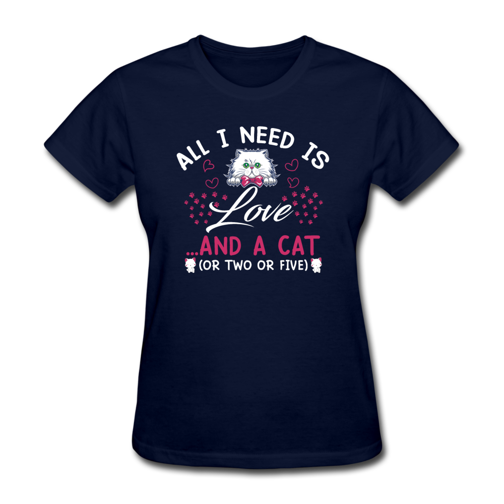 Women's All I Need is Love and Cats T-Shirt - navy
