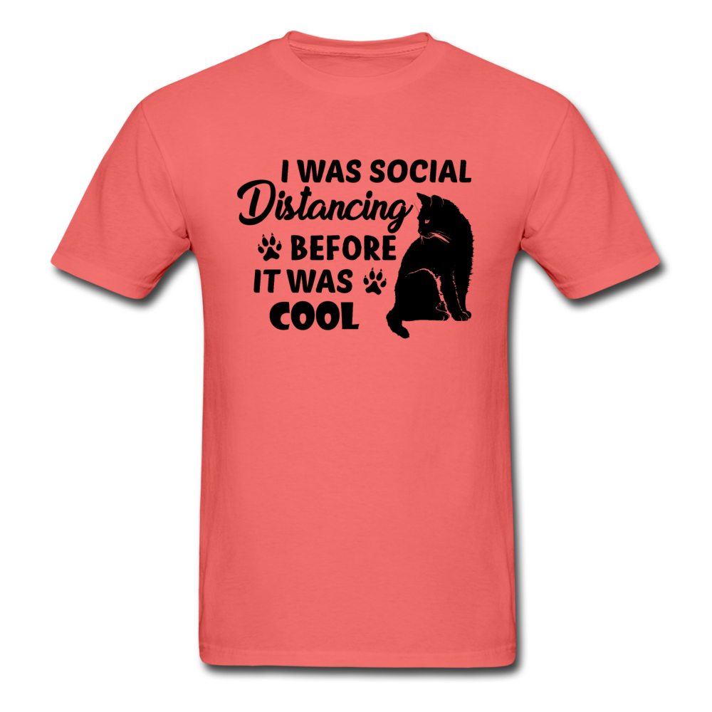 Unisex ComfortWash Garment Dyed Social Distancing Cat T-Shirt - coral