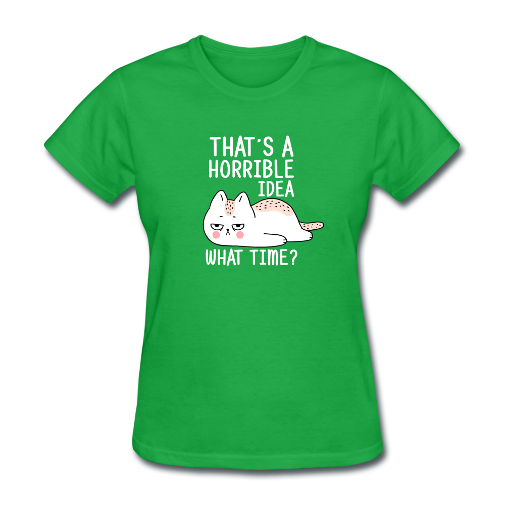 Women's Horrible Idea Cat T-Shirt - bright green