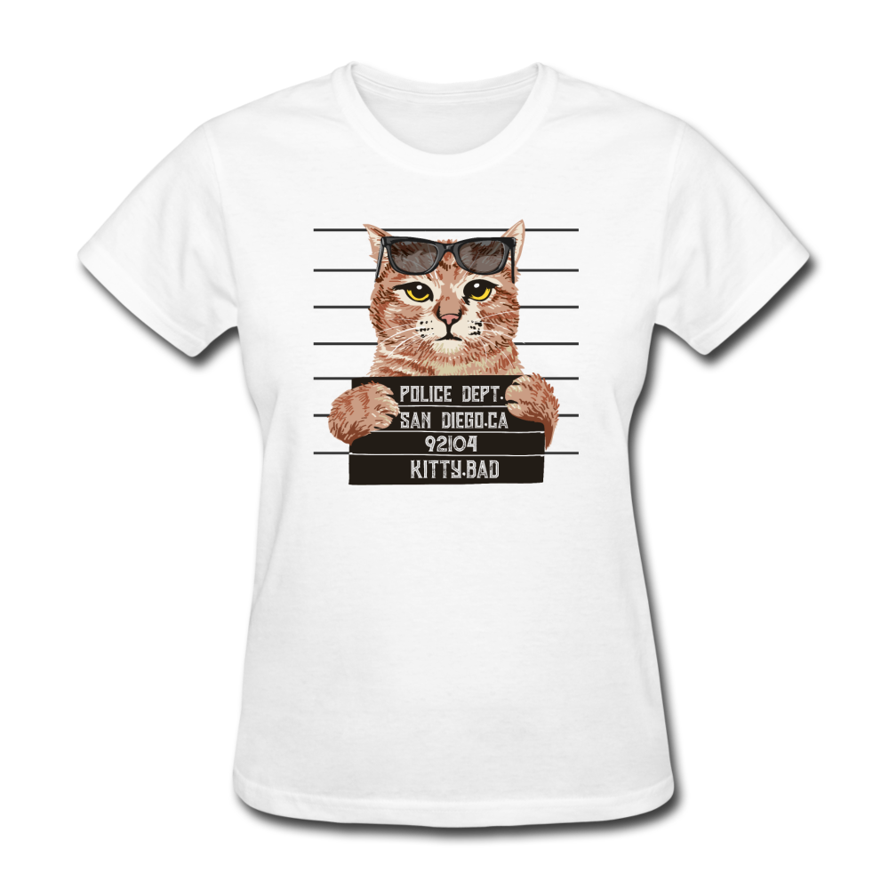 Women's Mug Shot Cat T-Shirt - white