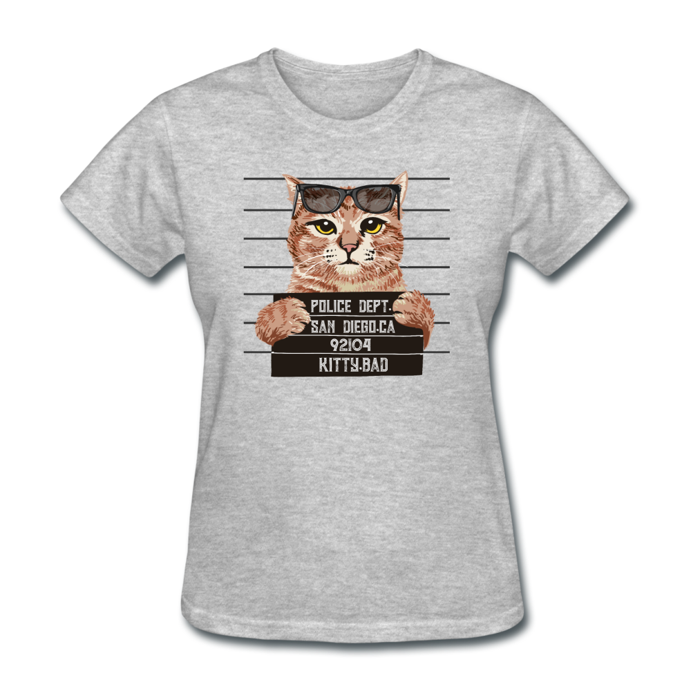 Women's Mug Shot Cat T-Shirt - heather gray