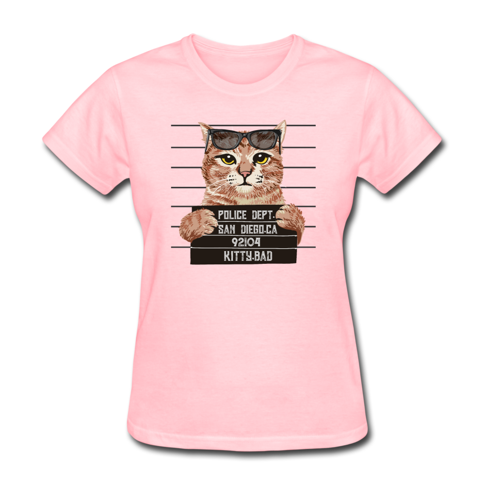 Women's Mug Shot Cat T-Shirt - pink
