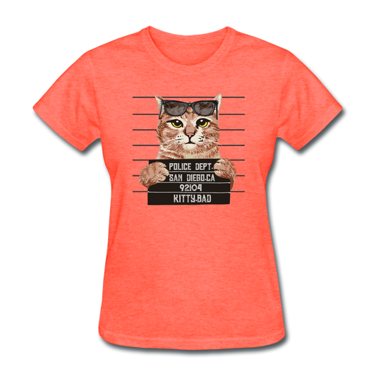 Women's Mug Shot Cat T-Shirt - heather coral