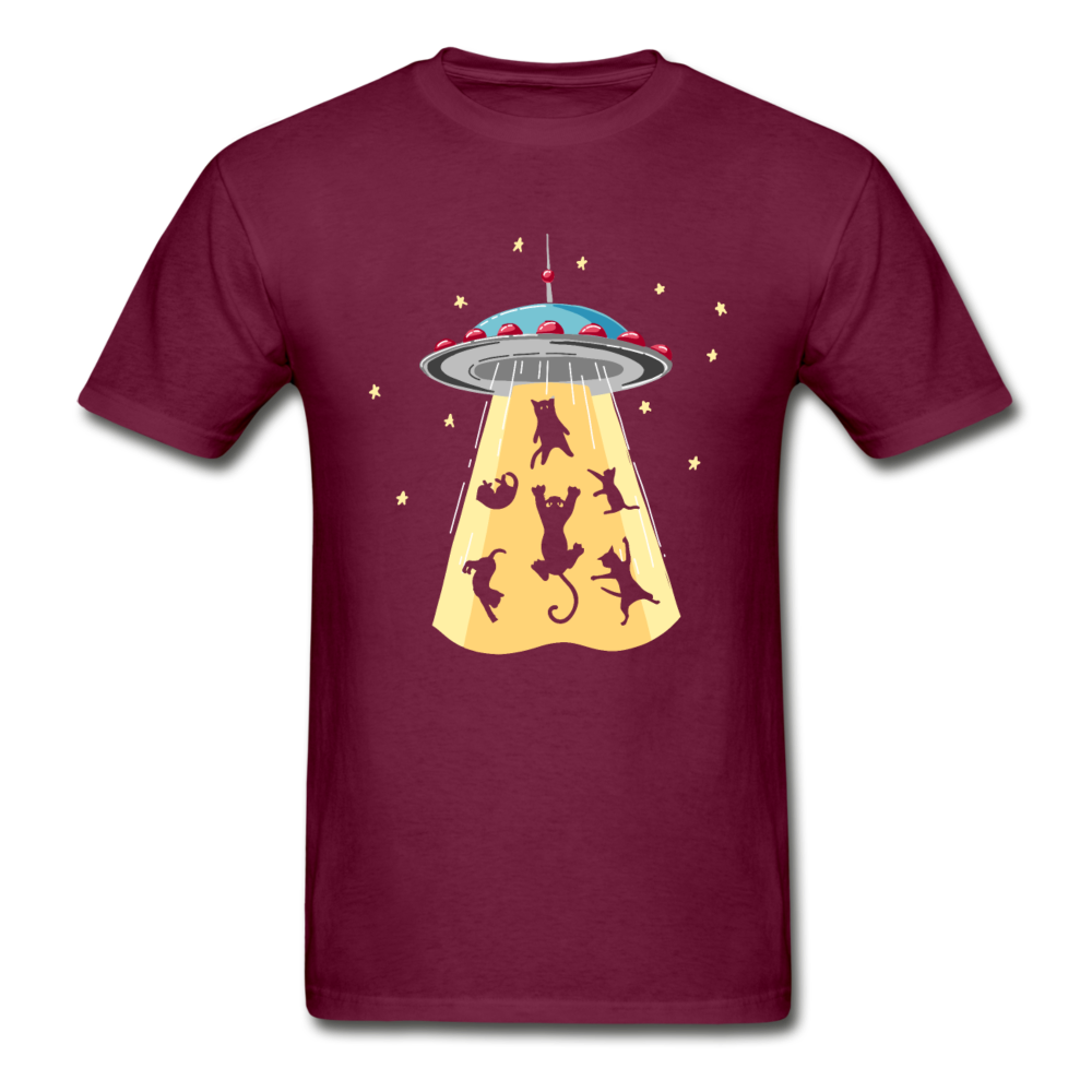 Gildan Ultra Cotton Adult UFO Abducting Cats T-Shirt - burgundy