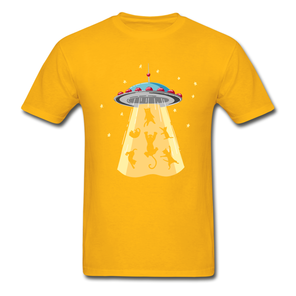 Gildan Ultra Cotton Adult UFO Abducting Cats T-Shirt - gold
